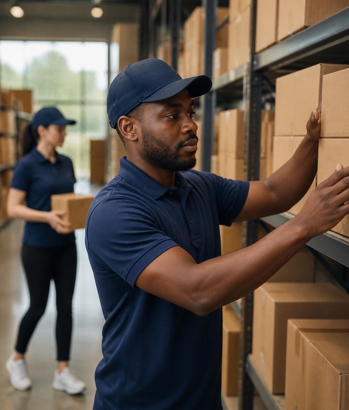 EastLink logistics team organizing shipping boxes in a warehouse